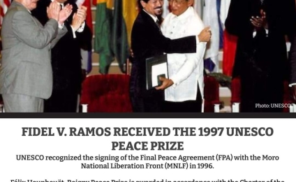 UNESCO Felix Houphouët-Boigny Peace Prize (1997) – Awarded for his role in promoting peace and dialogue in the Southern Philippines, particularly in the Mindanao conflict.