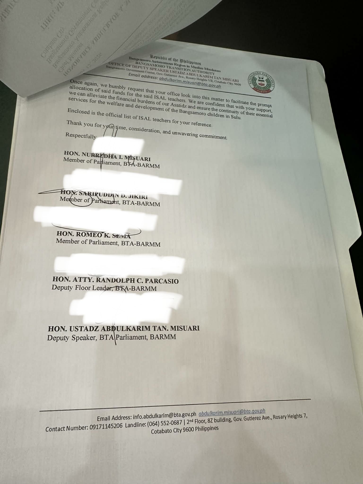 A MESSAGE OF THANKS FROM THE SULU - ISAL - TEACHERS